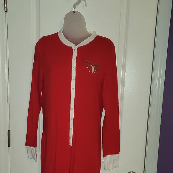 J. Crew Red Women's One Piece Reindeer Pajamas Sz: L - Picture 4 of 8